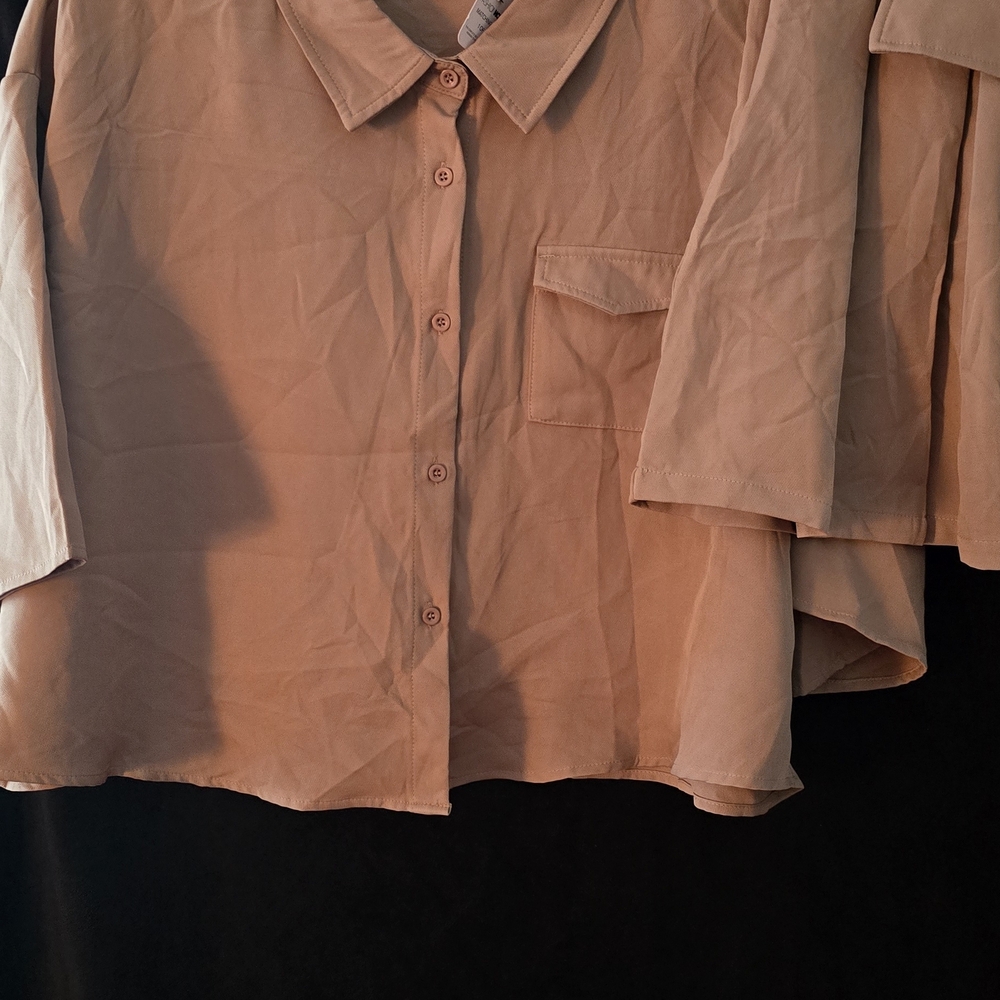 Fashion Nova Tan Button-Down Shirt